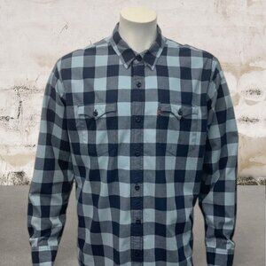 Levi's San Francisco Cal Blue Two Tone Check Cotton Long Sleeve Shirt Size XXL